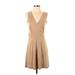 Romeo & Juliet Couture Casual Dress - Mini V-Neck Sleeveless: Tan Solid Dresses - Women's Size Small