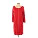 Joan Vass Casual Dress - Shift Scoop Neck 3/4 sleeves: Red Print Dresses - Women's Size 6