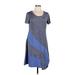 Dzhavael Couture Casual Dress - Shift Scoop Neck Short sleeves: Blue Print Dresses - Women's Size Large