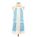 Island Company Casual Dress - Mini High Neck Sleeveless: Blue Stripes Dresses - Women's Size X-Small