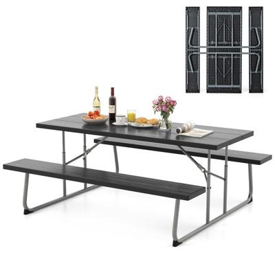 Costway Folding Picnic Table Set with Metal Frame ...