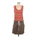 Ann Taylor LOFT Casual Dress - Mini Scoop Neck Sleeveless: Brown Stripes Dresses - Women's Size Medium