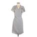 Banana Republic Cocktail Dress - Wrap V Neck Short sleeves: Gray Solid Dresses - Women's Size 12