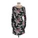 Casual Dress - Sheath Scoop Neck Long sleeves: Black Floral Dresses - Women's Size Medium