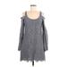 Chaser Casual Dress - A-Line Scoop Neck Long sleeves: Gray Solid Dresses - New - Women's Size Medium