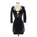 Marciano Cocktail Dress - Bodycon Keyhole 3/4 sleeves: Black Solid Dresses - Women's Size 2X-Small