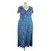 Ashley Stewart Casual Dress - A-Line V Neck Short sleeves: Blue Dresses - Women's Size 22 Plus