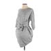 Isabel Maternity Casual Dress - Mini High Neck 3/4 sleeves: Gray Marled Dresses - Women's Size Small