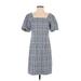 DKNY Casual Dress - Shift Square Short sleeves: Blue Print Dresses - Women's Size 2