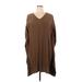 Eileen Fisher Casual Dress - Shift V-Neck Long sleeves: Brown Solid Dresses - New - Women's Size Medium