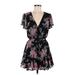 Trixxi Casual Dress - Mini Plunge Short sleeves: Black Print Dresses - Women's Size Small