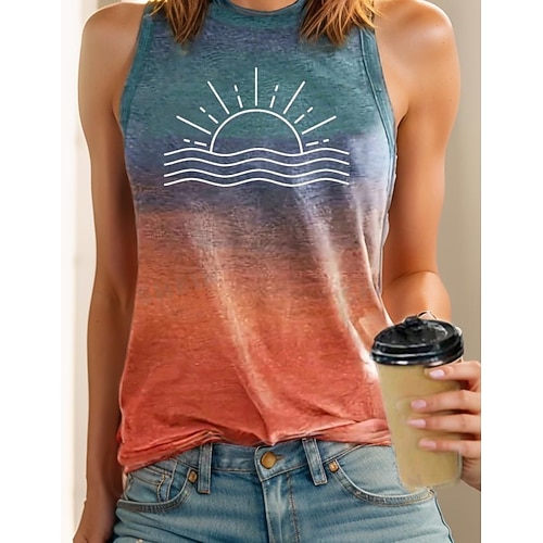 Damen Spaghetti-Top Camisole Weste Tropisch Hawaiianisch Stylisch Ombre Druck Ärmellos Regelmäßige Tops Rundhalsausschnitt Orange Sommer Image