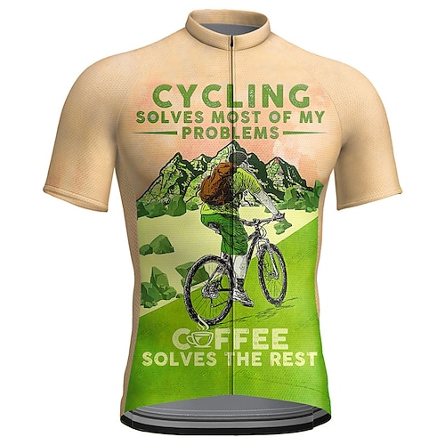 Herren Radtrikot Grafik Buchstaben Zahlen Lustig Kurzarm Fahhrad Trikot Oberteil mit 3 Gesäßtaschen Mountainbike MTB Straßenradsport Schnelltrocknend Reflektierende Streifen Rückentasche Image