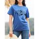 Femme T shirt Tee 100% Coton Lettre Soirée du quotidien Bleu Manche Courte mode Col Ras du Cou Coachella Eté