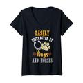 Damen Easily Distracted By Dogs and Horses Funny Farm Animal T-Shirt mit V-Ausschnitt