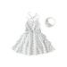 Eyicmarn Elegant Little Girl One Piece Dress V Neck Sleeveless Elastic Waist Multi Layer Dot Dress with Wasitbelt Headband