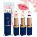 3 Piece Clear Color Changing Lipstick Set Crystal Jelly Flower Color Changing Lipstick Golden Jelly Flower Moisturizing Jelly Lipstick Aloe Vera Nourishing Lip Gloss