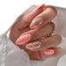 SHNWU 24Pcs French Tip Press on Nails Almond Shape Fake Nails Medium Length Acrylic Nails Pink Wave False Nails with Glitter Design Reusable Full Cover Glossy Artificial Nails Glue on Nails for Women