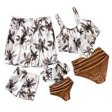 PatPat Toddler Girls Swimsuits Two Piece Bikini Set Coconut Tree Ruched Family Matching Bathing Suit Sizes 2-9