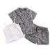 Shiningupup Boys 3 Piece Set with Cardigan Plaid Short Sleeved Jacket Plaid Shorts Vest Boy Warm Baby Boy Outfits 18 24 Months Dress Up Baby Rompers Boy Short Sleeve