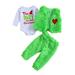 Kids Baby Christmas Outfits Green Furry Christmas Clothes Baby Boy Girl Romper/Top And Pants/Skirt Set