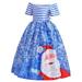 Girls Snowflake Santa Claus Dresses Princess Tutu Skirt Kids Christmas Special Occasion Dress for Toddler Evening Party Dance Gown Blue