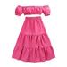 Fall Outfits Big One Shoulder Short Sleeved Tops Pleated Long Skirt Summer Solid Color Baby Girl Clothes