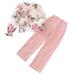 Qiyuancai Outfits for Girls Toddler Set Fall 2 Pcs Long Sleeve Floral Tops And Pants Set Kids Joggers Clothes Set