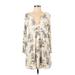 American Eagle Outfitters Casual Dress - Mini V-Neck Long sleeves: Ivory Print Dresses - Women's Size X-Small