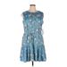 Emma & Michele Casual Dress: Blue Floral Motif Dresses - New - Women's Size 16