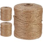 Relaxdays 3 rouleaux de ficelle en jute (chacune 100 m), bricolage, jardin, emballage, nature