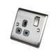 Masterplug 13A 1 Gang Metal Brushed Steel Double Pole Switched Socket Grey Insert