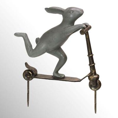 Scooter Bunny Garden Sculpture Stake Bronze , Bron...