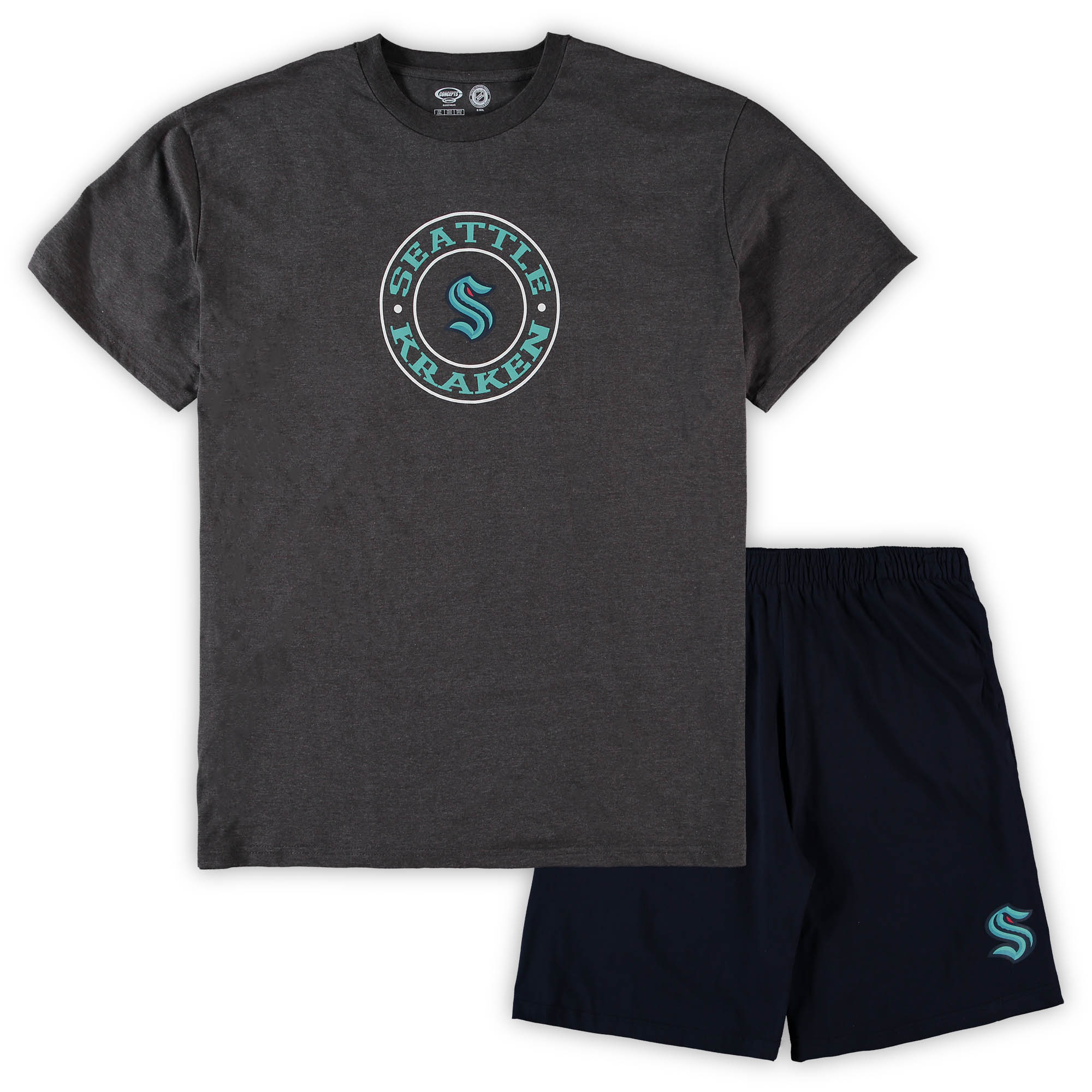 Herren Concepts Sport Deep Sea Blue/Heathered Charcoal Seattle Kraken Big & Tall Top & Shorts Schlafanzugset Image