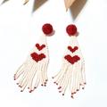 Anthropologie Jewelry | Beaded Heart Tassel Earrings S339 | Color: Cream/Red | Size: Os