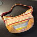Coach Bags | Coach Women Multicolor Strip Leather/Canvas Handbag Mini Shoulder Bag Purse | Color: Red/Tan | Size: Os