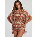 South Beach Copper Crochet Ruched Side Cover Up, Brown, Size 16, Women