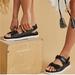 Free People Shoes | Free People New Moon Footbed Black Leather Strappy Dad Sporty Flat Sandals | Color: Black/White | Size: 9