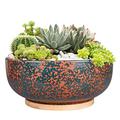 Fivepot 25.5CM large Terracotta Planter Succulent Plant Bowl Deep Flower Pot Indoor and Outdoor Decor Drainage Bamboo Tray