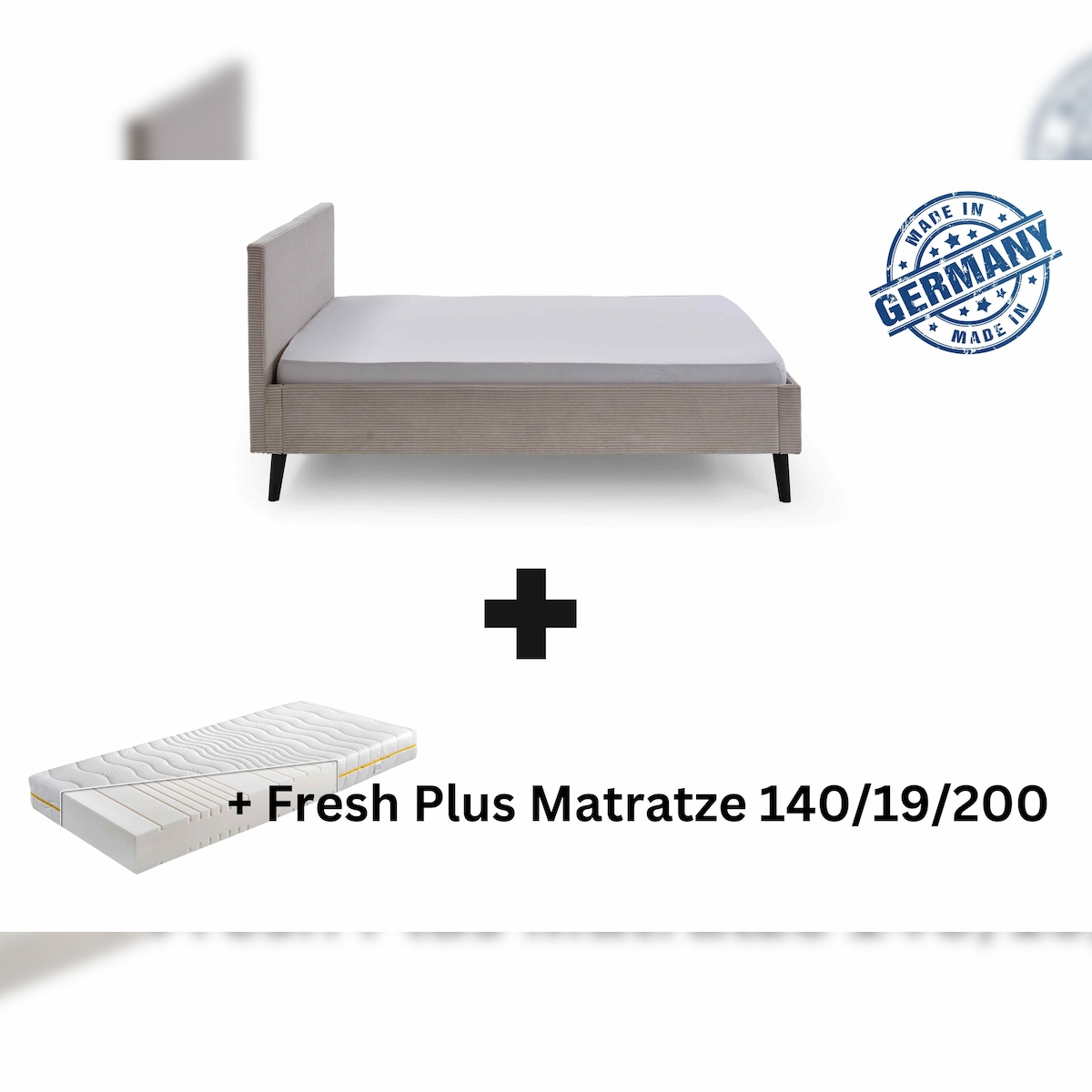 Aileenstore Polsterbett mit Matratze 140x200 Bettgestell Bett Doppelbett mit Kopfteil Beige Made in Germany Image