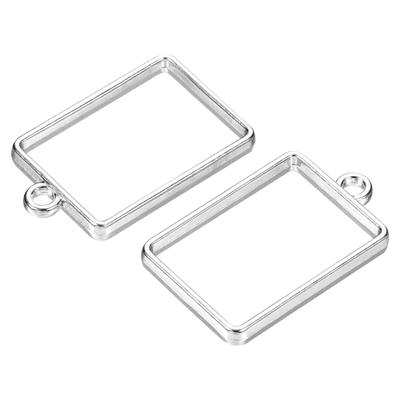 10Pcs Resin Pendants Frames 33x21mm Rectangle Alloy Hollow Charms Silver Tone - Silver Tone