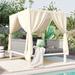 Outdoor Loveseat Sunbed Lounger, Patio Daybed with Canopy and Curtain, Reclining Set with Rubber Core Rope Woven and Pillows