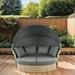 Patio Round Daybed with Retractable Canopy, Outdoor Double Sunbed Sofa Furniture Set with 4 Pillows for Lawn Garden, Grey