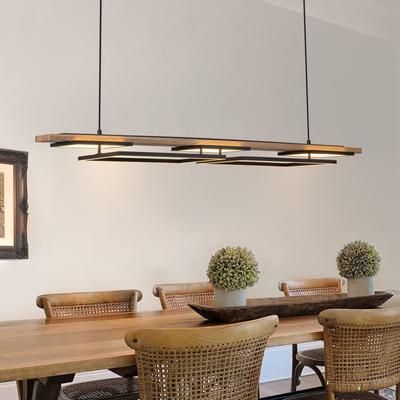 3/5-Light Integrated LED Linear Wood Chandelier Kitchen Island Pendant Light