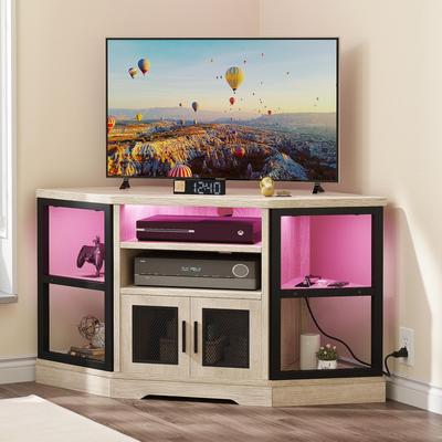 Farmhouse Corner TV Stand Entertainment Center Media Console for TVs up to 55" with Power Outlet
