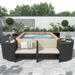 Quadrilateral Surround Frame Outdoor Rattan Sectional Sofa Set with Sofa, Wooden Seats and Storage Spaces for Free Combination