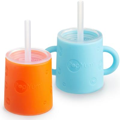 PopYum Silicone Training Cup with Straw and Lid, 2-Pack