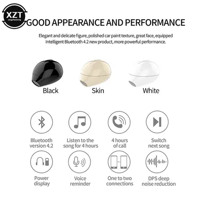 CCC Ultra Mini Wireless Einzel Kopfhörer Versteckte Kleine Bluetooth 3 Stunden Musik Spielen Button Control Ohrhörer Mit Lade Fall Image