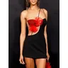 Mozision elegante rote Blume rücken frei sexy Mini kleid für Frauen Mode träger los rücken frei