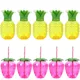 6/10pcs Pineapple Strawberry Designed Drinking Cup Fruit Juice Straw Cups Hawaiian Tropical Party